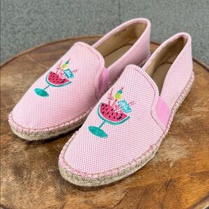 Talbots Shoes Wm 9 Pink White Cocktail Embroidery Espadrille Slip-On Summer